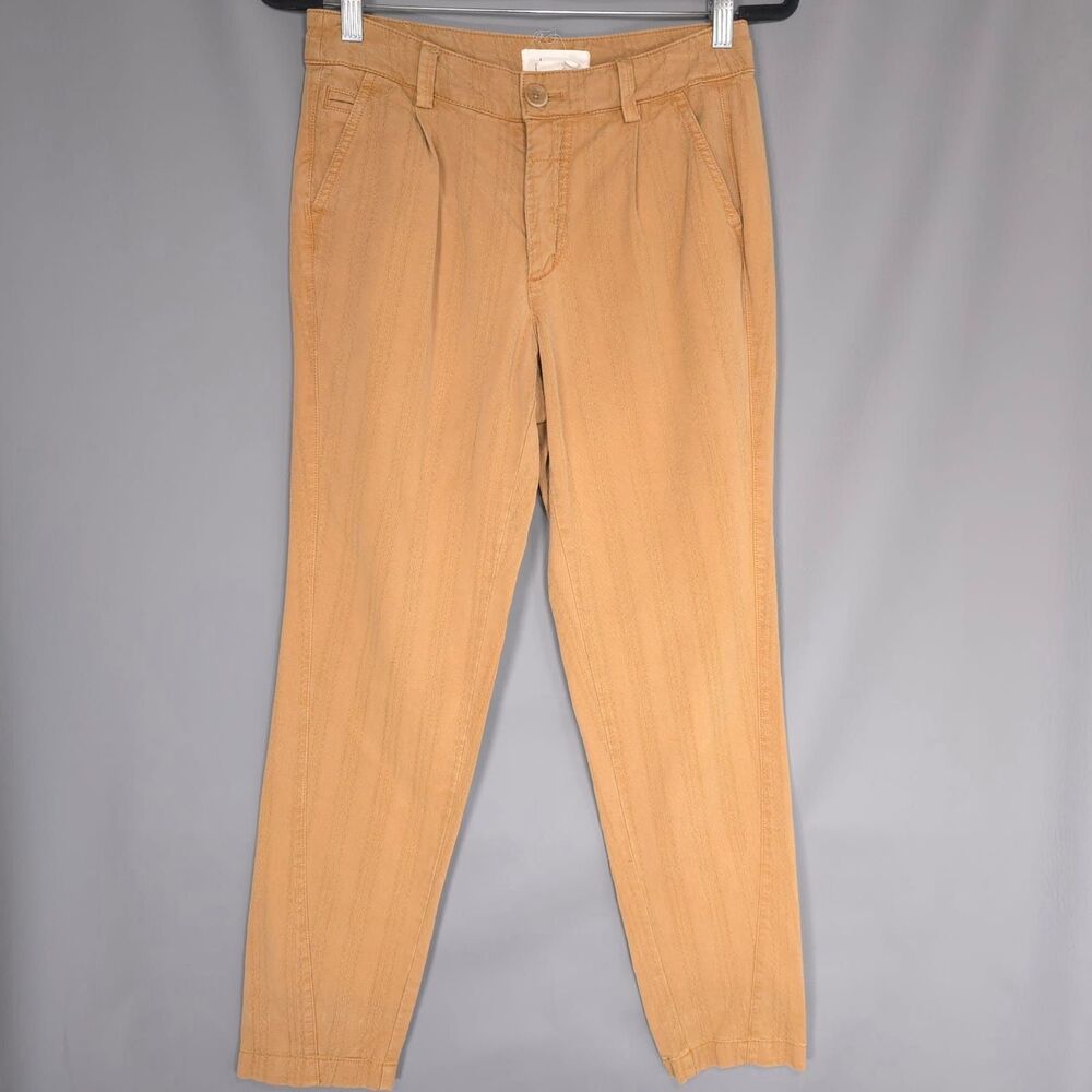 ANTHROPOLOGIE Tan Texture Pants Pleated Tapered Cotton‎ Blend Women's 25